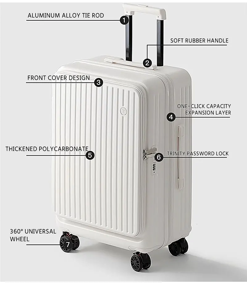 Multifunctional Front Opening Expandable Suitcase with Cup Holder Large Capacity Luggage 360° Shock Absorbing Wheels 20' 24' 28'