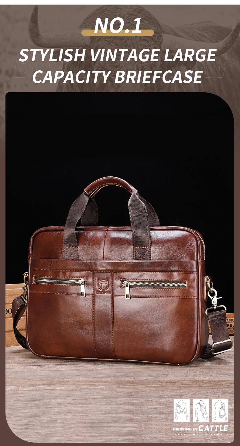 BULLCAPTAIN Men Briefcase Bag High Quality Business Leather Shoulder Messenger Bags Office Handbag 14 inch Laptop Bag