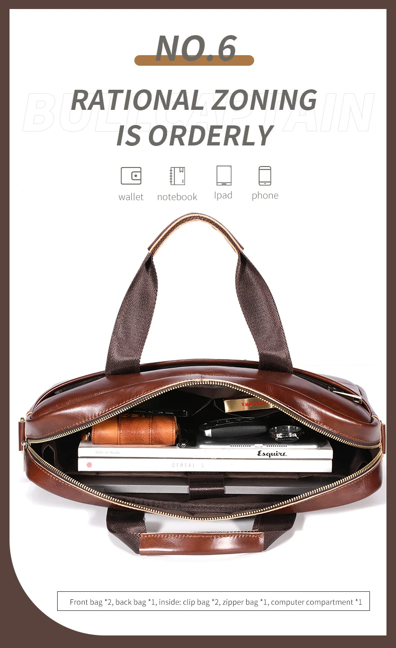BULLCAPTAIN Men Briefcase Bag High Quality Business Leather Shoulder Messenger Bags Office Handbag 14 inch Laptop Bag