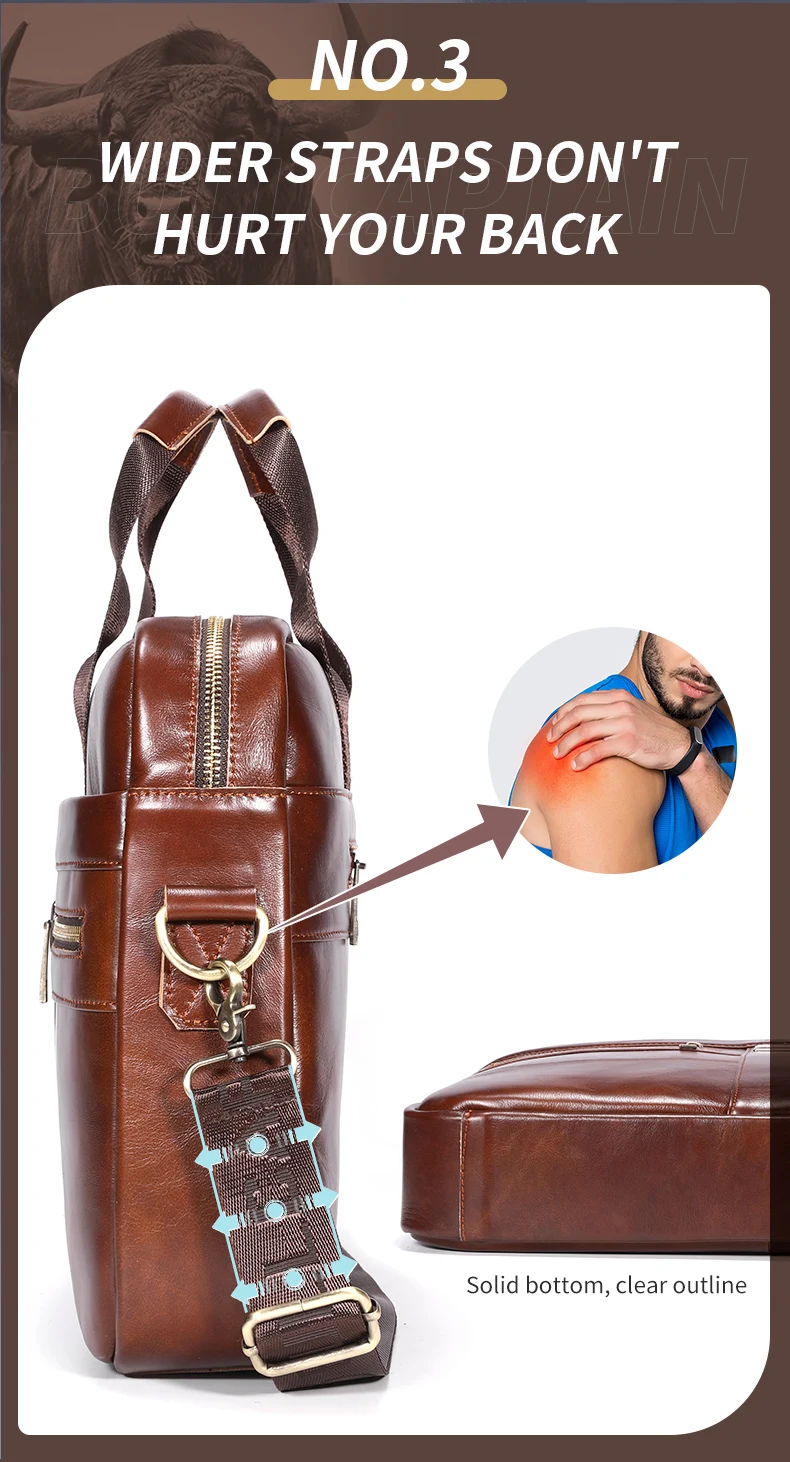 BULLCAPTAIN Men Briefcase Bag High Quality Business Leather Shoulder Messenger Bags Office Handbag 14 inch Laptop Bag
