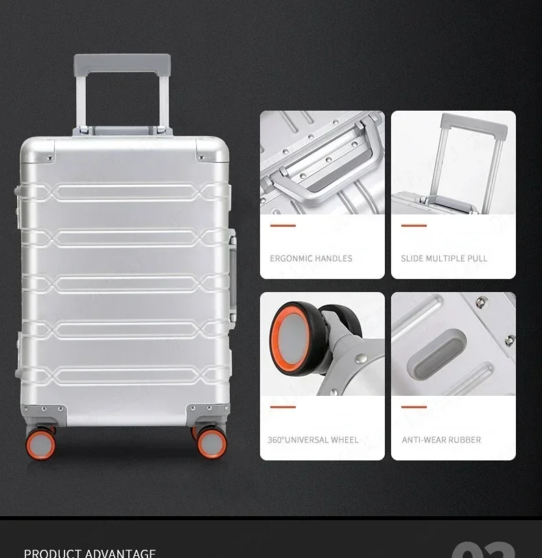 EU STOCK All Aluminum Travel Suitcase high-quality Business Rolling Luggage on Wheels Trolley 20inch Carry-Ons Cabin Suitcase