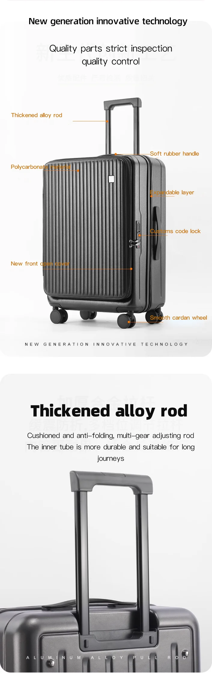 SUSHIMU Trolley Case Travel Suitcase Boarding Case Password Box Suitcase Portable Wheel Rolling Luggage Bag Front opening