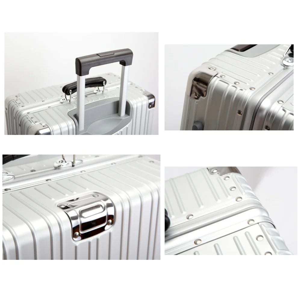 Top Quality Aluminum-Magnesium Alloy Vintage Suitcase, 20/24/26/29 Inch Lightweight Travel Trolley Luggage With Leather Handle