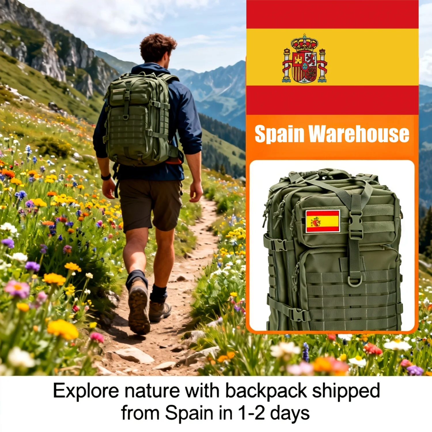 Spain Warehouse 3-Day Assault Pack 50L Tactical Backpack Molle System Camouflage Waterproof Large Capacity Outdoor Camping Bag