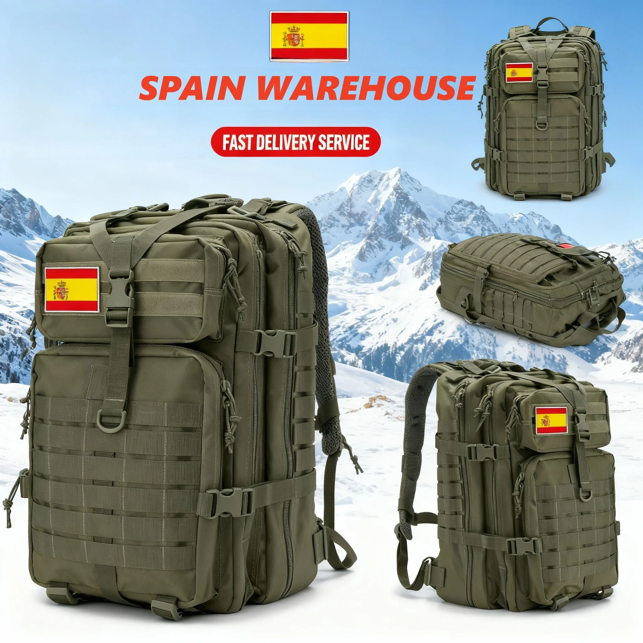 Spain Warehouse 3-Day Assault Pack 50L Tactical Backpack Molle System Camouflage Waterproof Large Capacity Outdoor Camping Bag