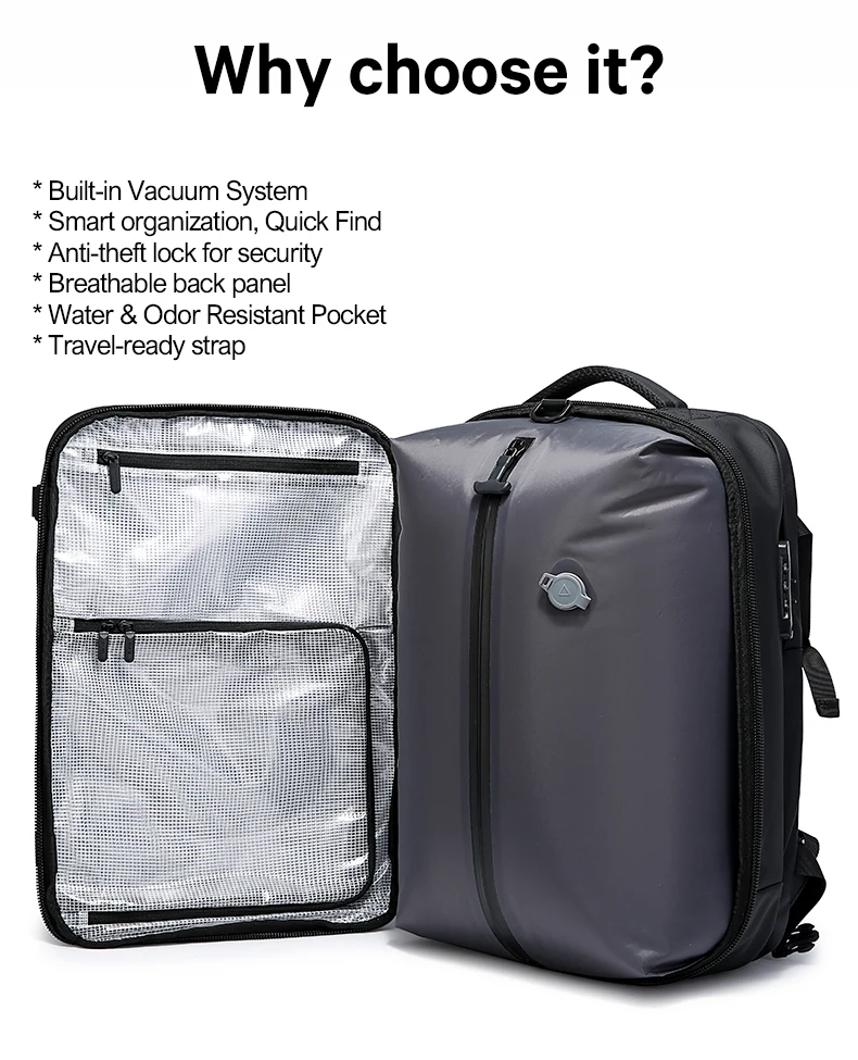 BANGE Anti-Theft Vacuum Compression Backpacks Men Travel Backpack Lock Bag Large Capacity 16 Laptop Bags For School Cabin Bags