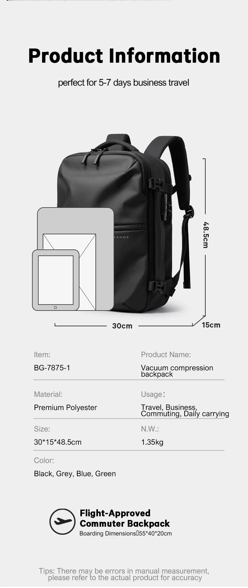 BANGE Anti-Theft Vacuum Compression Backpacks Men Travel Backpack Lock Bag Large Capacity 16 Laptop Bags For School Cabin Bags