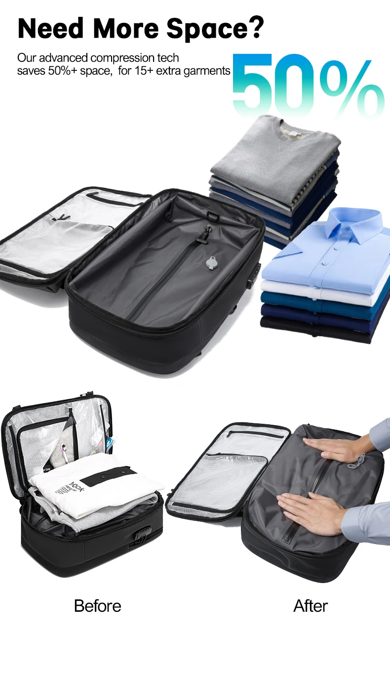 BANGE Anti-Theft Vacuum Compression Backpacks Men Travel Backpack Lock Bag Large Capacity 16 Laptop Bags For School Cabin Bags