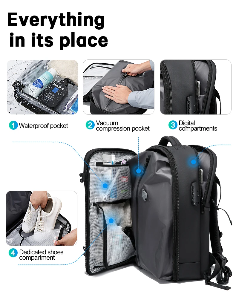 BANGE Anti-Theft Vacuum Compression Backpacks Men Travel Backpack Lock Bag Large Capacity 16 Laptop Bags For School Cabin Bags