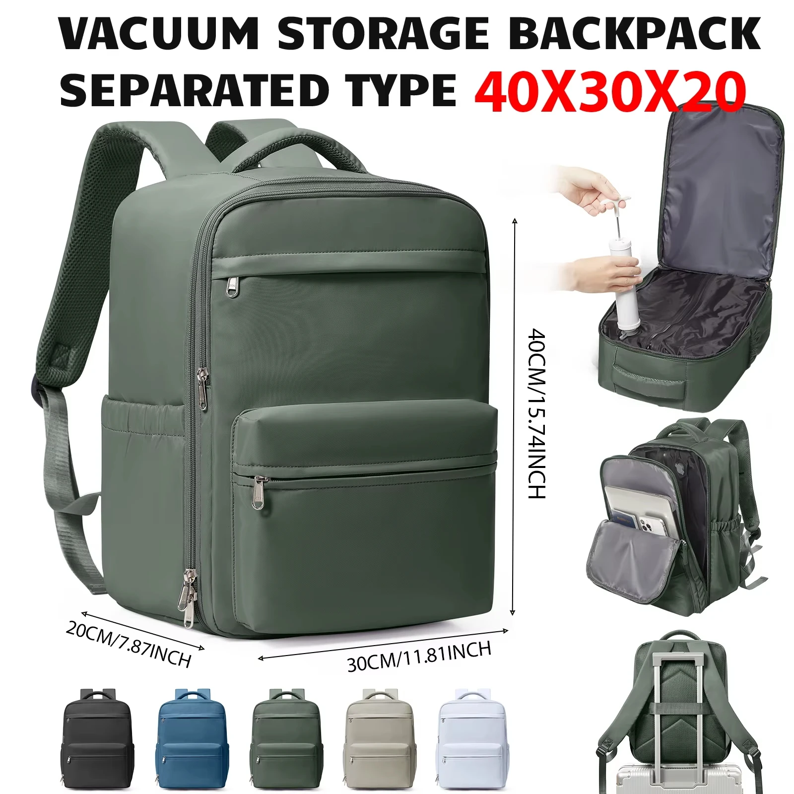 Ryanair 40x30x20 Travel Backpack Vacuum Compression Backpack , Wizzair Cabin Bag 15.6" Laptop Travel Bag,Storage Bag, Schoolbag