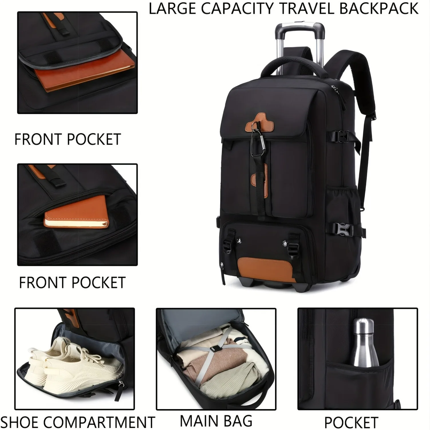 Rolling Backpack Large Capacity Travel Backpack with Wheels Carry On Luggage Backpack for Men Outdoor Trolley Travel Backpack