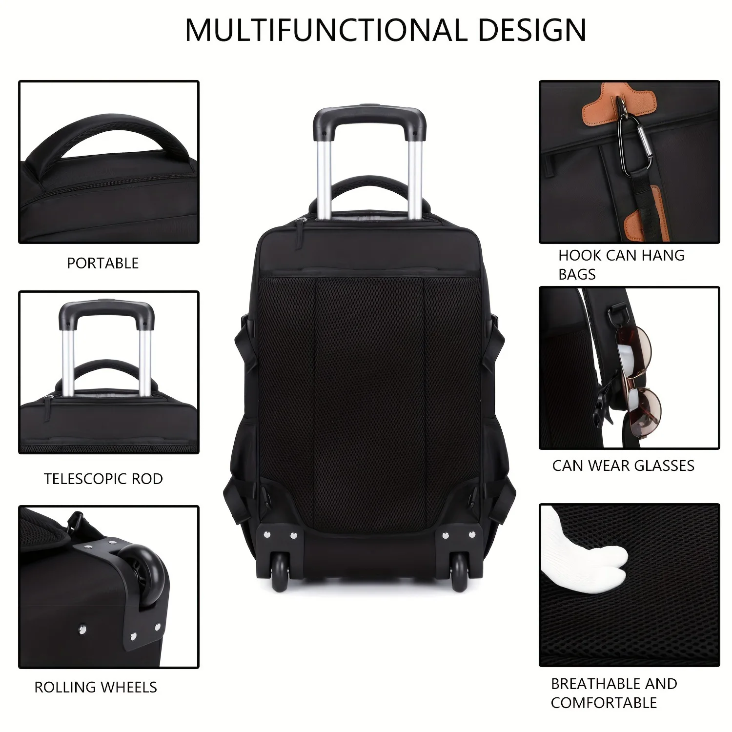 Rolling Backpack Large Capacity Travel Backpack with Wheels Carry On Luggage Backpack for Men Outdoor Trolley Travel Backpack