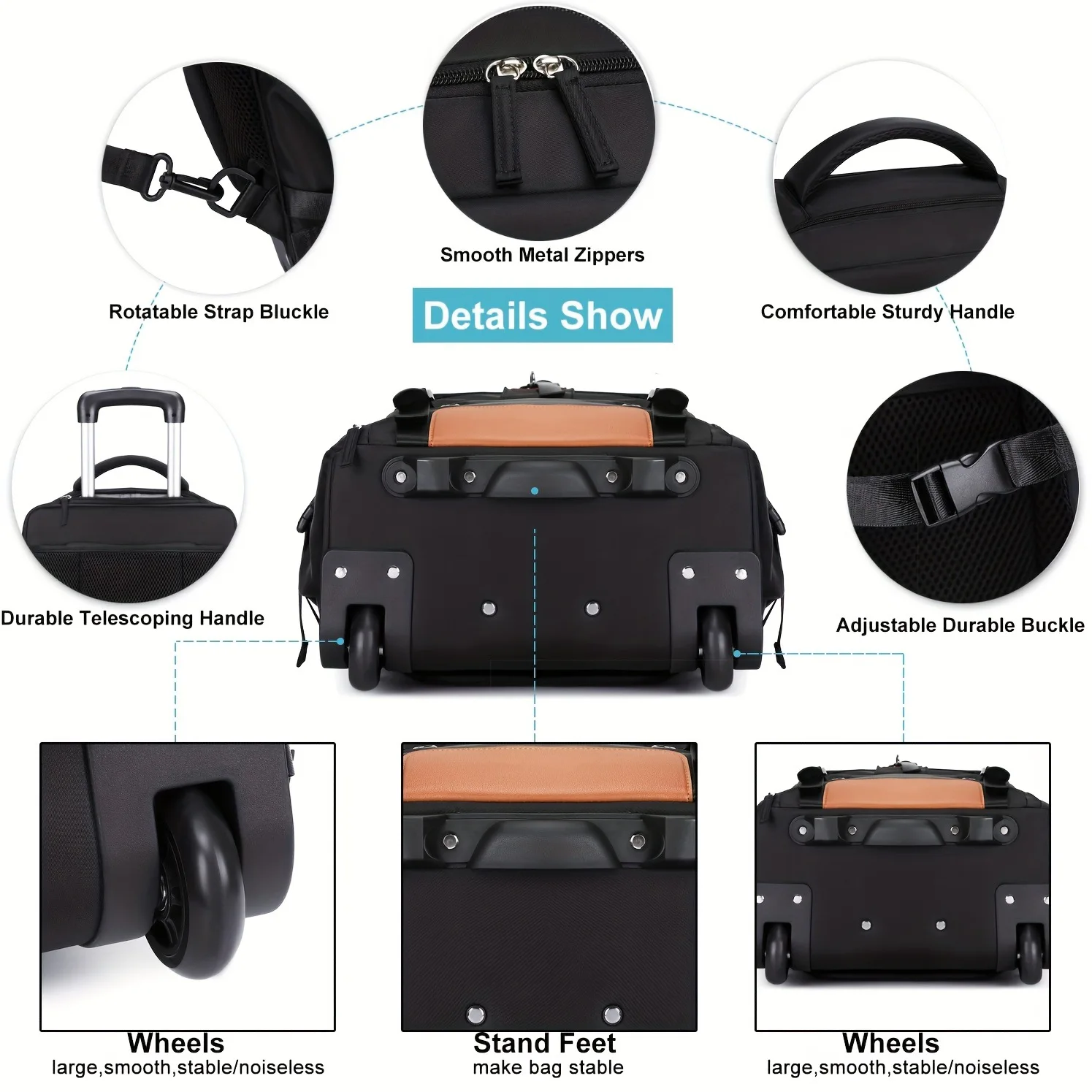 Rolling Backpack Large Capacity Travel Backpack with Wheels Carry On Luggage Backpack for Men Outdoor Trolley Travel Backpack