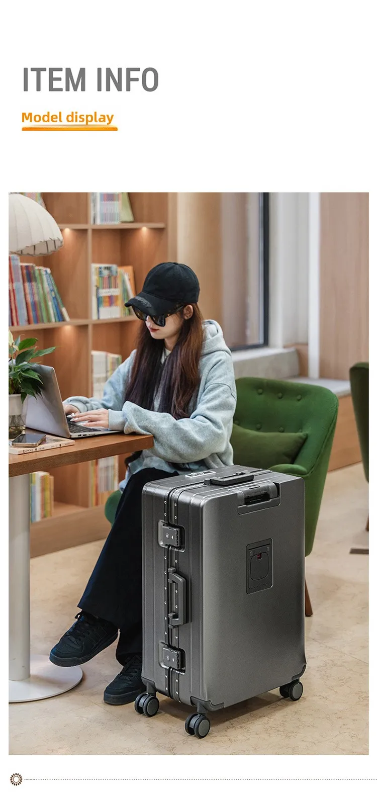 KLQDZMS Front Opening Compartment Multifunctional Aluminum Frame Luggage 20/24/26 Inch Large Capacity Password Travel Suitcase