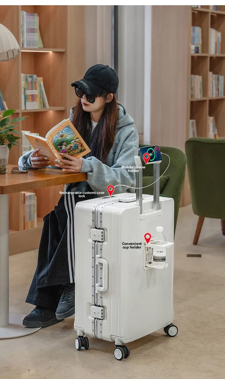 KLQDZMS Front Opening Compartment Multifunctional Aluminum Frame Luggage 20/24/26 Inch Large Capacity Password Travel Suitcase