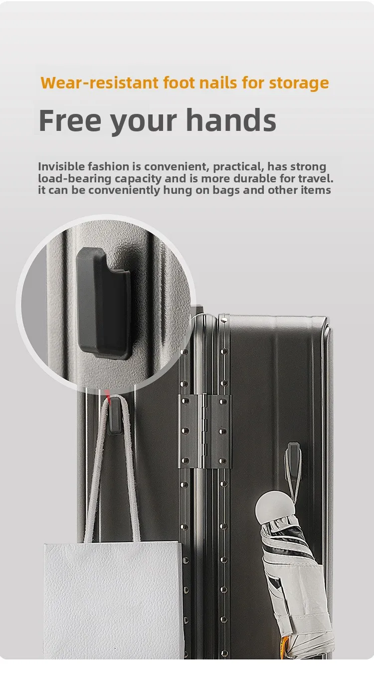 KLQDZMS Front Opening Compartment Multifunctional Aluminum Frame Luggage 20/24/26 Inch Large Capacity Password Travel Suitcase