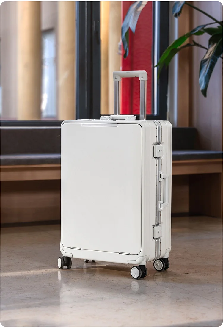 KLQDZMS Front Opening Compartment Multifunctional Aluminum Frame Luggage 20/24/26 Inch Large Capacity Password Travel Suitcase