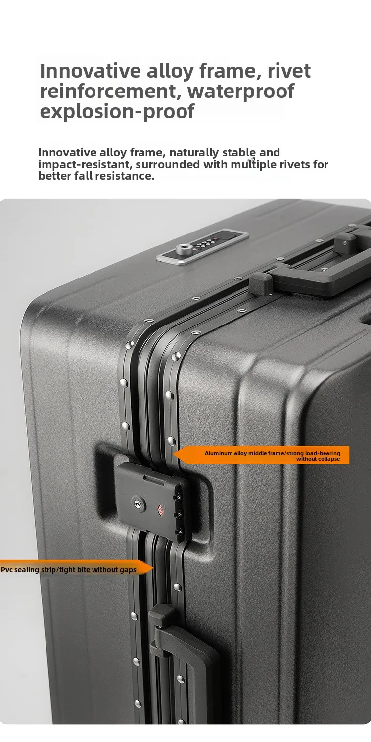 KLQDZMS Front Opening Compartment Multifunctional Aluminum Frame Luggage 20/24/26 Inch Large Capacity Password Travel Suitcase