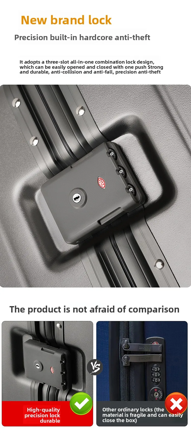 KLQDZMS Front Opening Compartment Multifunctional Aluminum Frame Luggage 20/24/26 Inch Large Capacity Password Travel Suitcase
