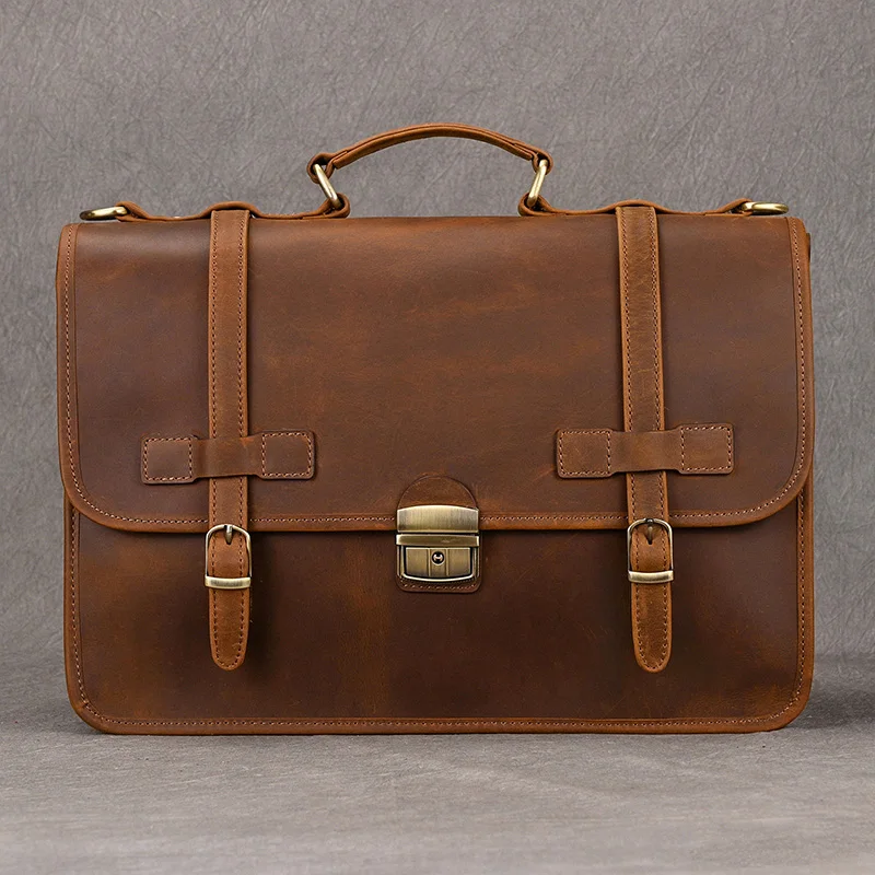 Men Genuine Leather Big Briefcase 14 inch Laptop Business Bag Cowhide Laptop Handbag Notebooks Mens Work Tote Big Shoulder Bag