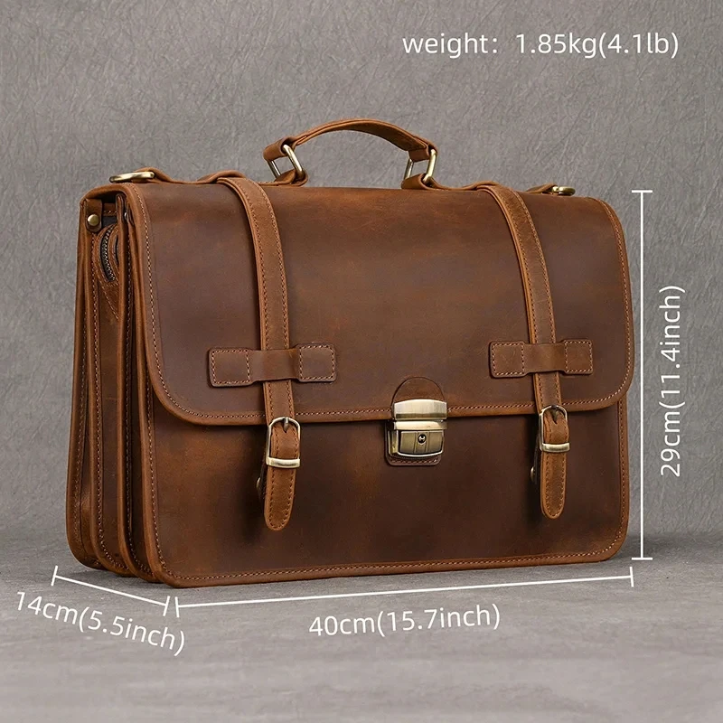 Men Genuine Leather Big Briefcase 14 inch Laptop Business Bag Cowhide Laptop Handbag Notebooks Mens Work Tote Big Shoulder Bag