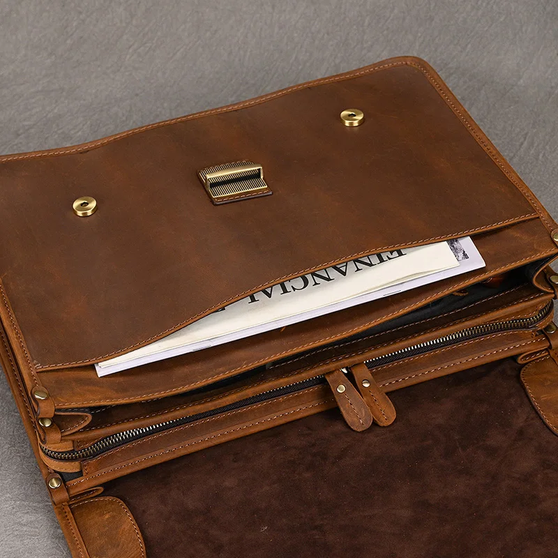 Men Genuine Leather Big Briefcase 14 inch Laptop Business Bag Cowhide Laptop Handbag Notebooks Mens Work Tote Big Shoulder Bag