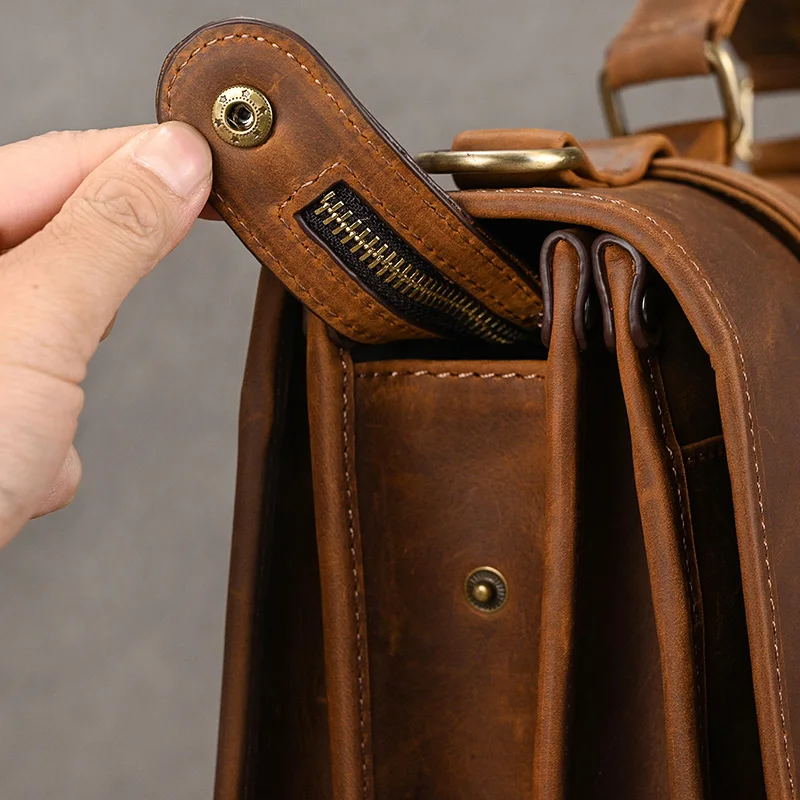 Men Genuine Leather Big Briefcase 14 inch Laptop Business Bag Cowhide Laptop Handbag Notebooks Mens Work Tote Big Shoulder Bag