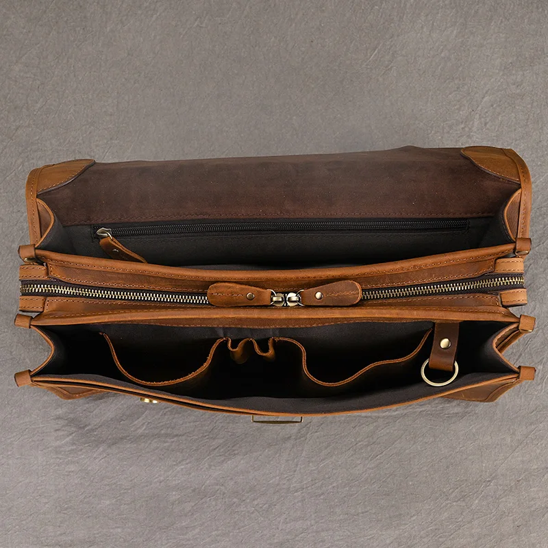 Men Genuine Leather Big Briefcase 14 inch Laptop Business Bag Cowhide Laptop Handbag Notebooks Mens Work Tote Big Shoulder Bag