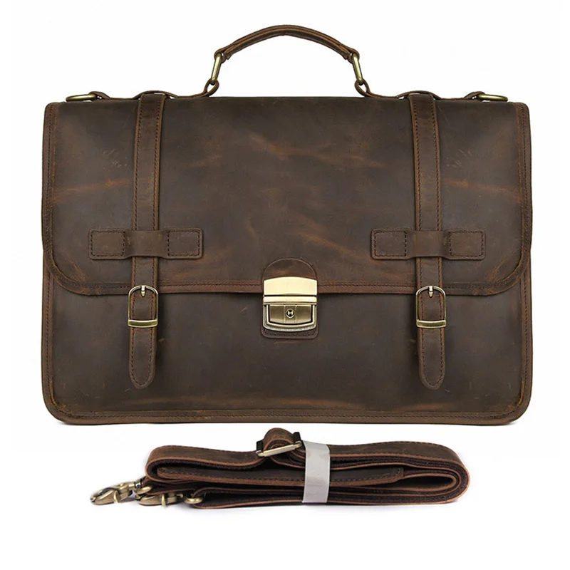 Men Genuine Leather Big Briefcase 14 inch Laptop Business Bag Cowhide Laptop Handbag Notebooks Mens Work Tote Big Shoulder Bag