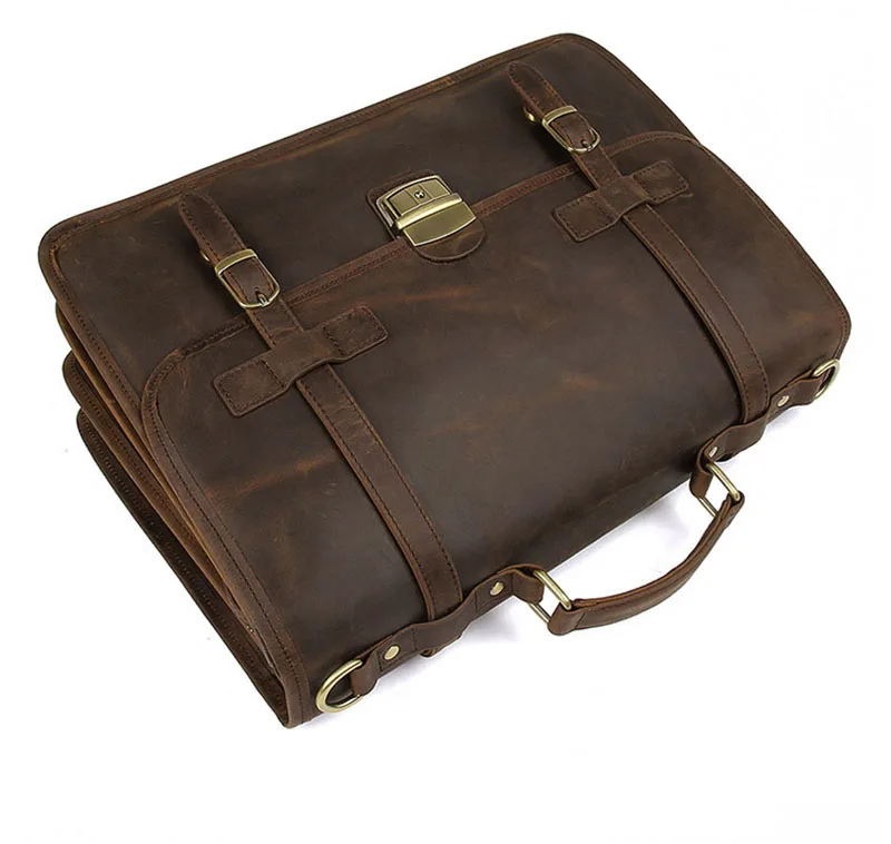 Men Genuine Leather Big Briefcase 14 inch Laptop Business Bag Cowhide Laptop Handbag Notebooks Mens Work Tote Big Shoulder Bag