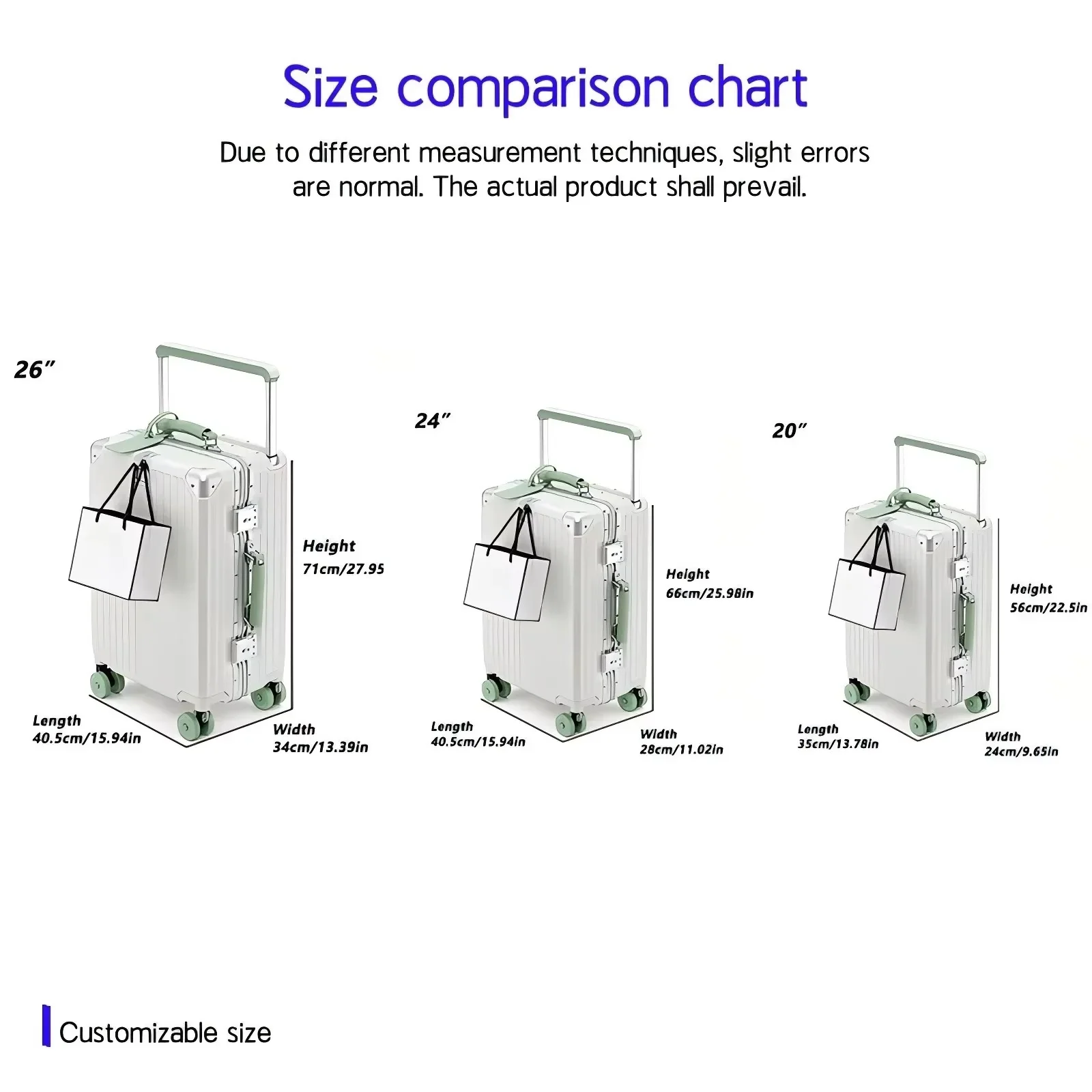 Aluminum Frame Wide Handlebar Rolling Luggage with Colorful Silent Spinner Wheels and TSA Lock Large Capacity Trolley Suitcase