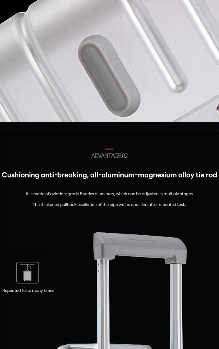 100% Aluminum-magnesium Suitcase Large Capacity Rolling Luggage with Spinner wheel Travel Trolley case 20inch Carry-On Suitcase