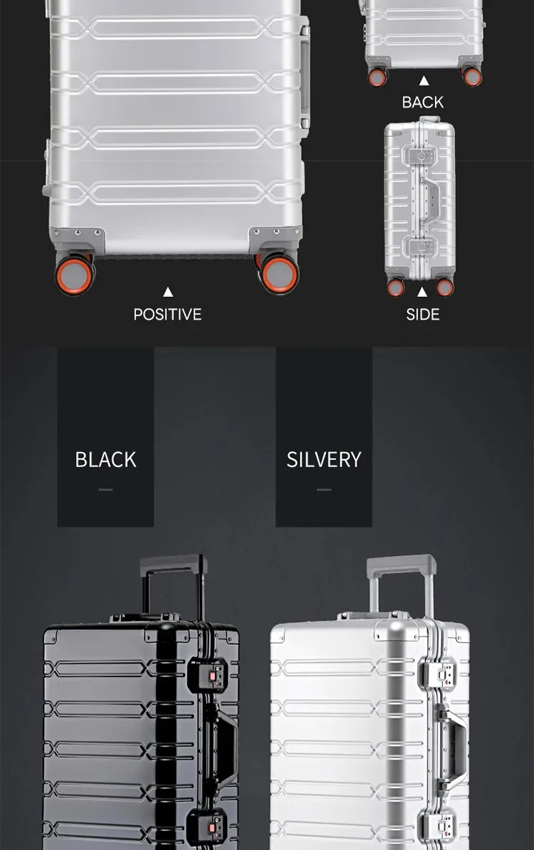 100% Aluminum-magnesium Suitcase Large Capacity Rolling Luggage with Spinner wheel Travel Trolley case 20inch Carry-On Suitcase