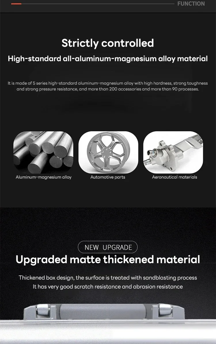 100% Aluminum-magnesium Suitcase Large Capacity Rolling Luggage with Spinner wheel Travel Trolley case 20inch Carry-On Suitcase