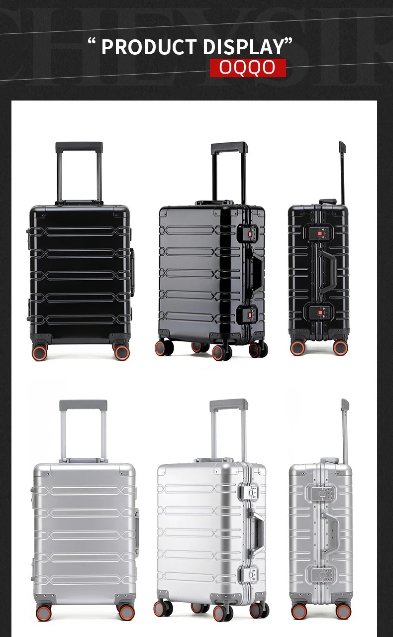 100% Aluminum-magnesium Suitcase Large Capacity Rolling Luggage with Spinner wheel Travel Trolley case 20inch Carry-On Suitcase