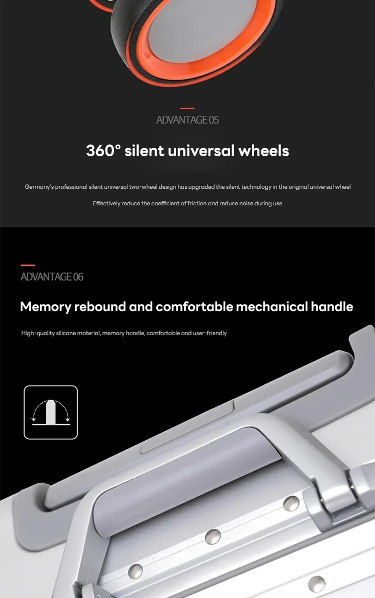 100% Aluminum-magnesium Suitcase Large Capacity Rolling Luggage with Spinner wheel Travel Trolley case 20inch Carry-On Suitcase
