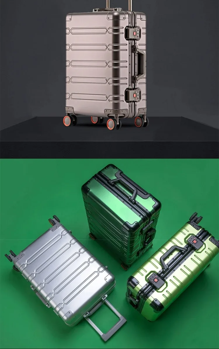100% Aluminum-magnesium Suitcase Large Capacity Rolling Luggage with Spinner wheel Travel Trolley case 20inch Carry-On Suitcase