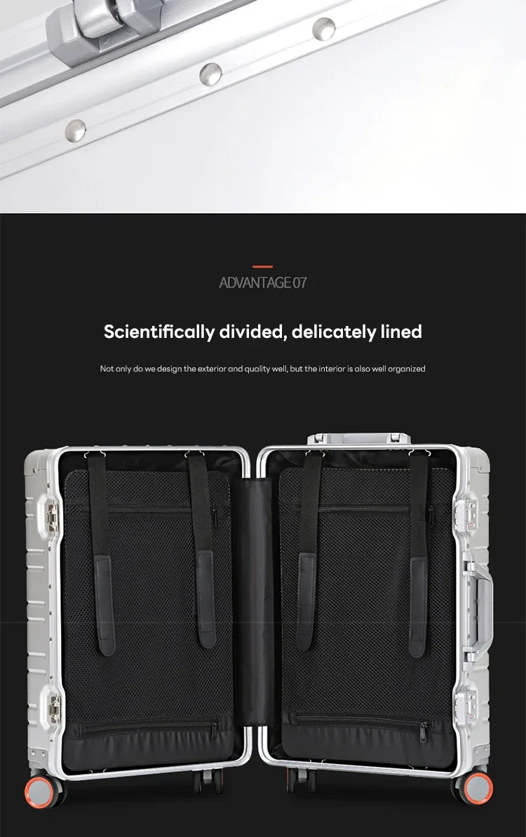 100% Aluminum-magnesium Suitcase Large Capacity Rolling Luggage with Spinner wheel Travel Trolley case 20inch Carry-On Suitcase