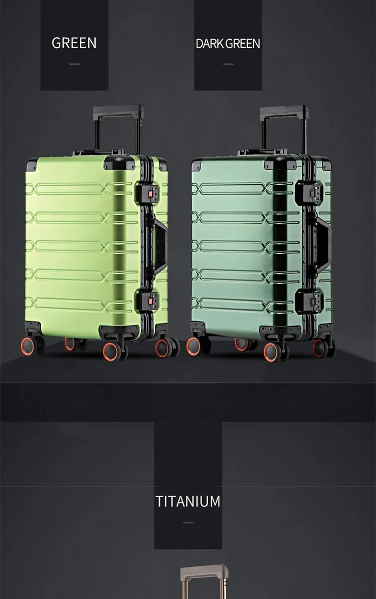 100% Aluminum-magnesium Suitcase Large Capacity Rolling Luggage with Spinner wheel Travel Trolley case 20inch Carry-On Suitcase