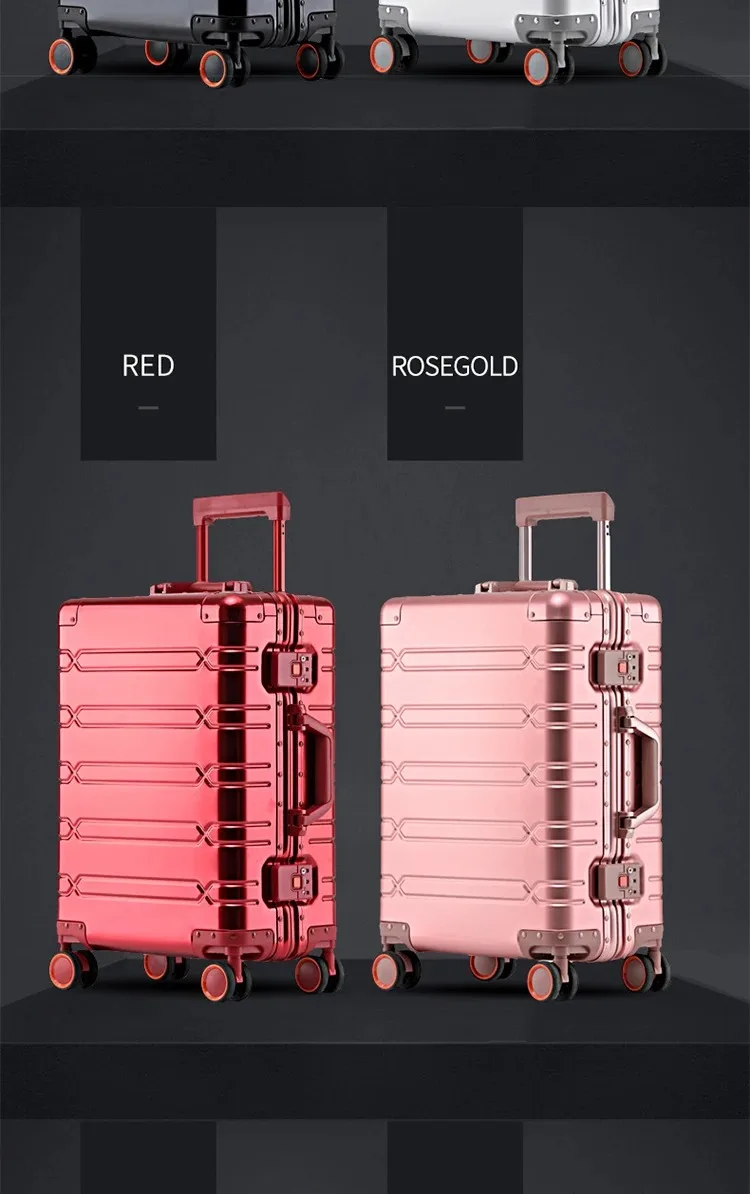 100% Aluminum-magnesium Suitcase Large Capacity Rolling Luggage with Spinner wheel Travel Trolley case 20inch Carry-On Suitcase