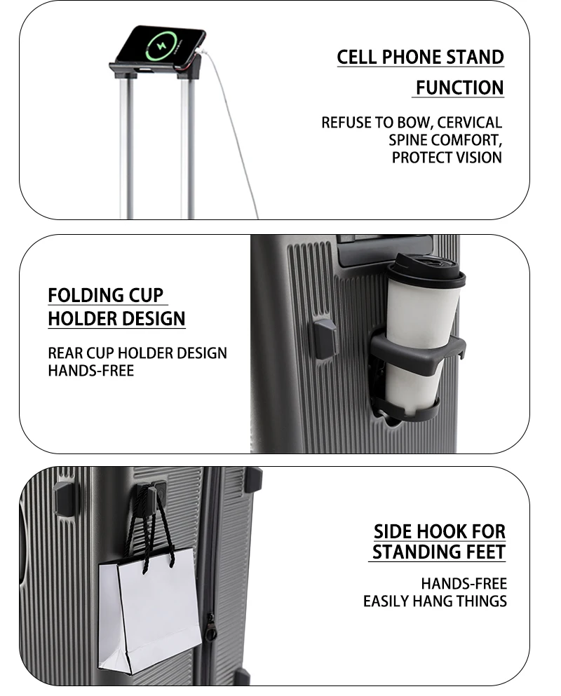Smart Side-Open Suitcase Expandable Retractable Cup Holder Hook Durable ABS+PC Luggage 20/24/26/28' TSA Lock Travel Trolley