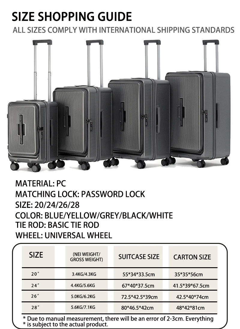 Smart Side-Open Suitcase Expandable Retractable Cup Holder Hook Durable ABS+PC Luggage 20/24/26/28' TSA Lock Travel Trolley