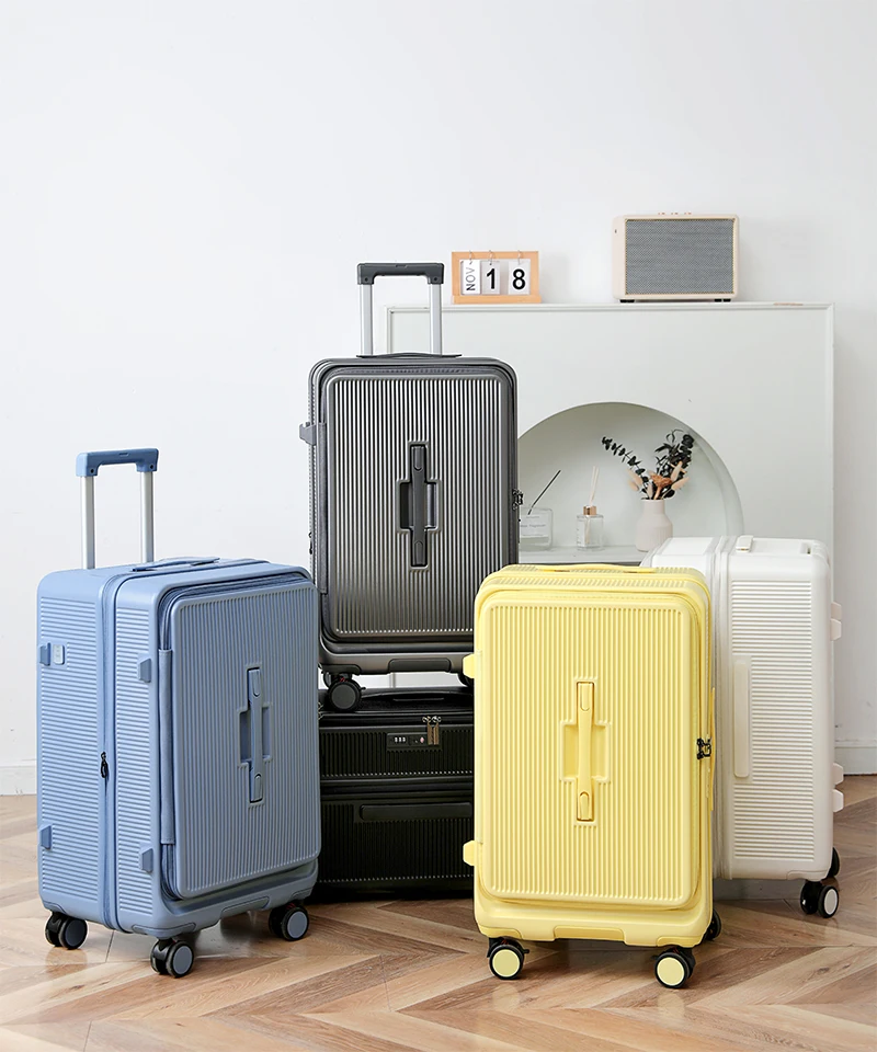 Smart Side-Open Suitcase Expandable Retractable Cup Holder Hook Durable ABS+PC Luggage 20/24/26/28' TSA Lock Travel Trolley
