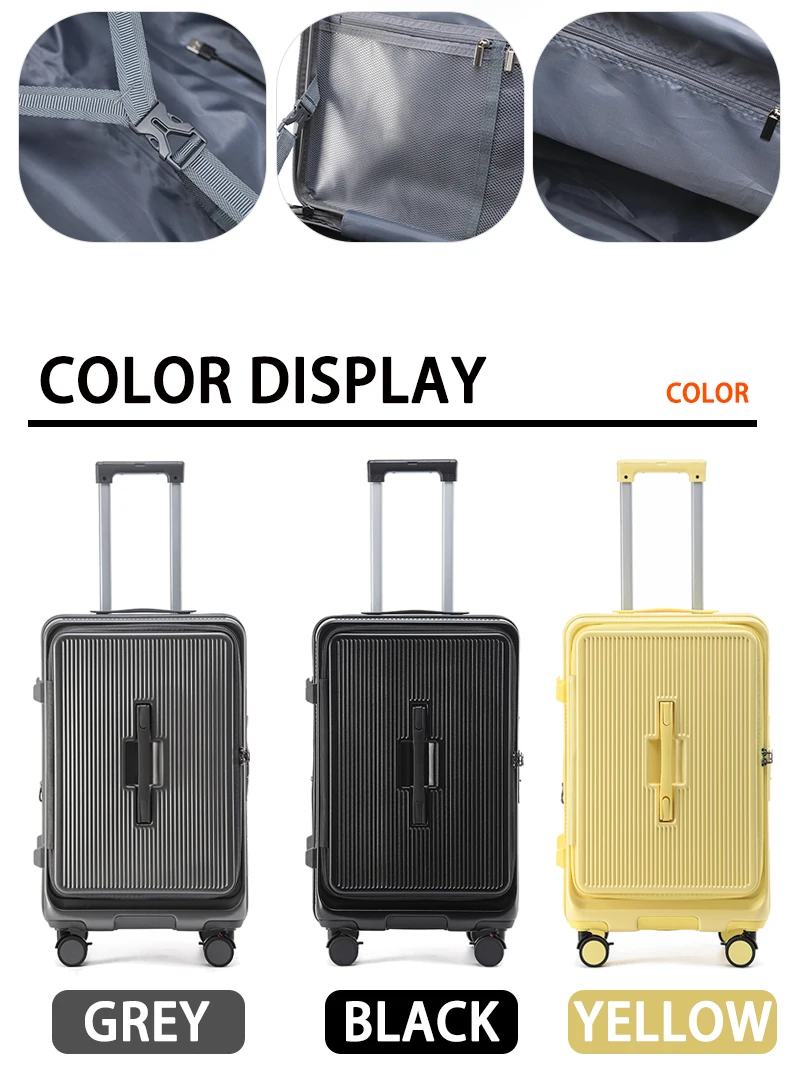 Smart Side-Open Suitcase Expandable Retractable Cup Holder Hook Durable ABS+PC Luggage 20/24/26/28' TSA Lock Travel Trolley