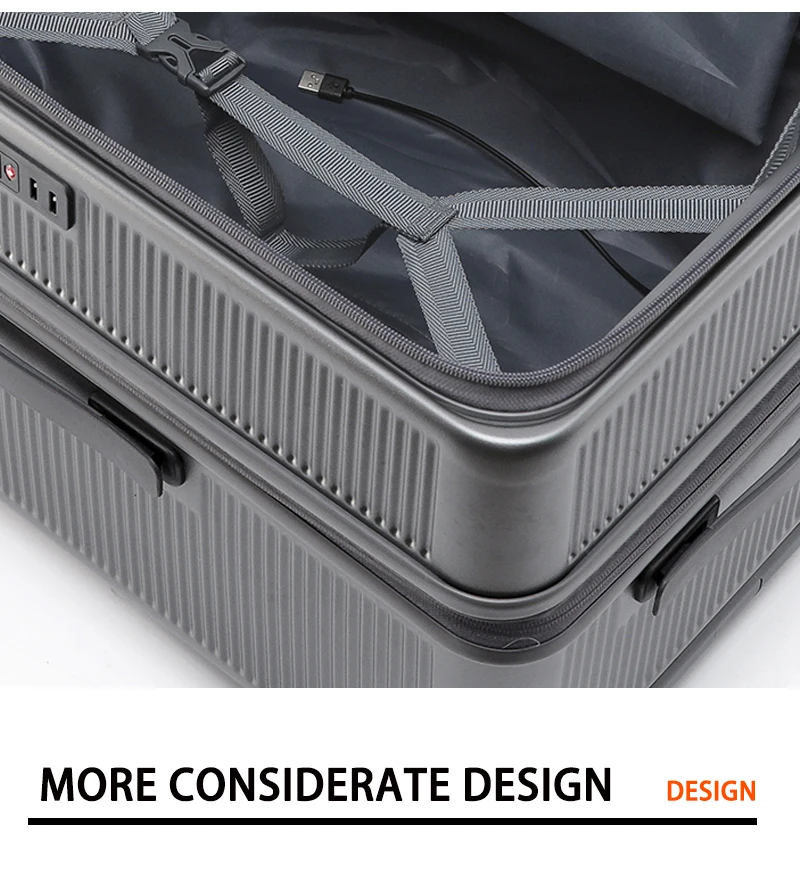Smart Side-Open Suitcase Expandable Retractable Cup Holder Hook Durable ABS+PC Luggage 20/24/26/28' TSA Lock Travel Trolley