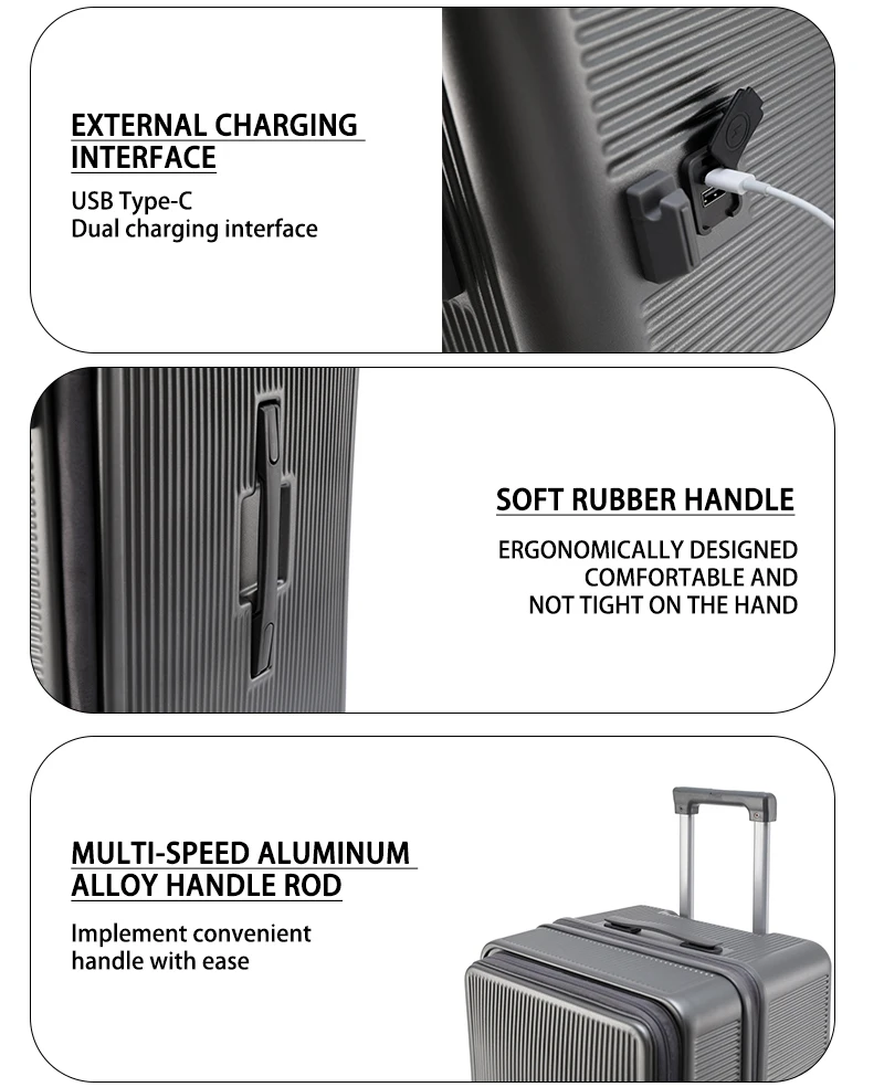 Smart Side-Open Suitcase Expandable Retractable Cup Holder Hook Durable ABS+PC Luggage 20/24/26/28' TSA Lock Travel Trolley