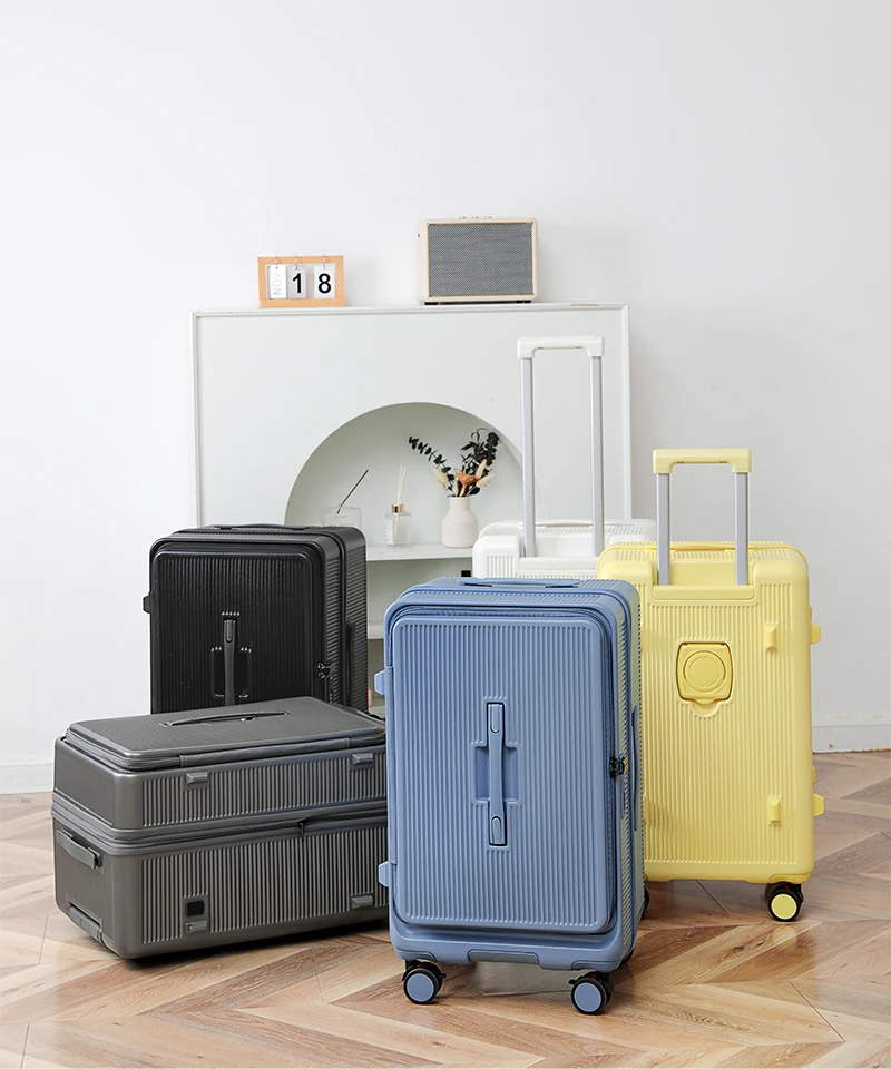 Smart Side-Open Suitcase Expandable Retractable Cup Holder Hook Durable ABS+PC Luggage 20/24/26/28' TSA Lock Travel Trolley