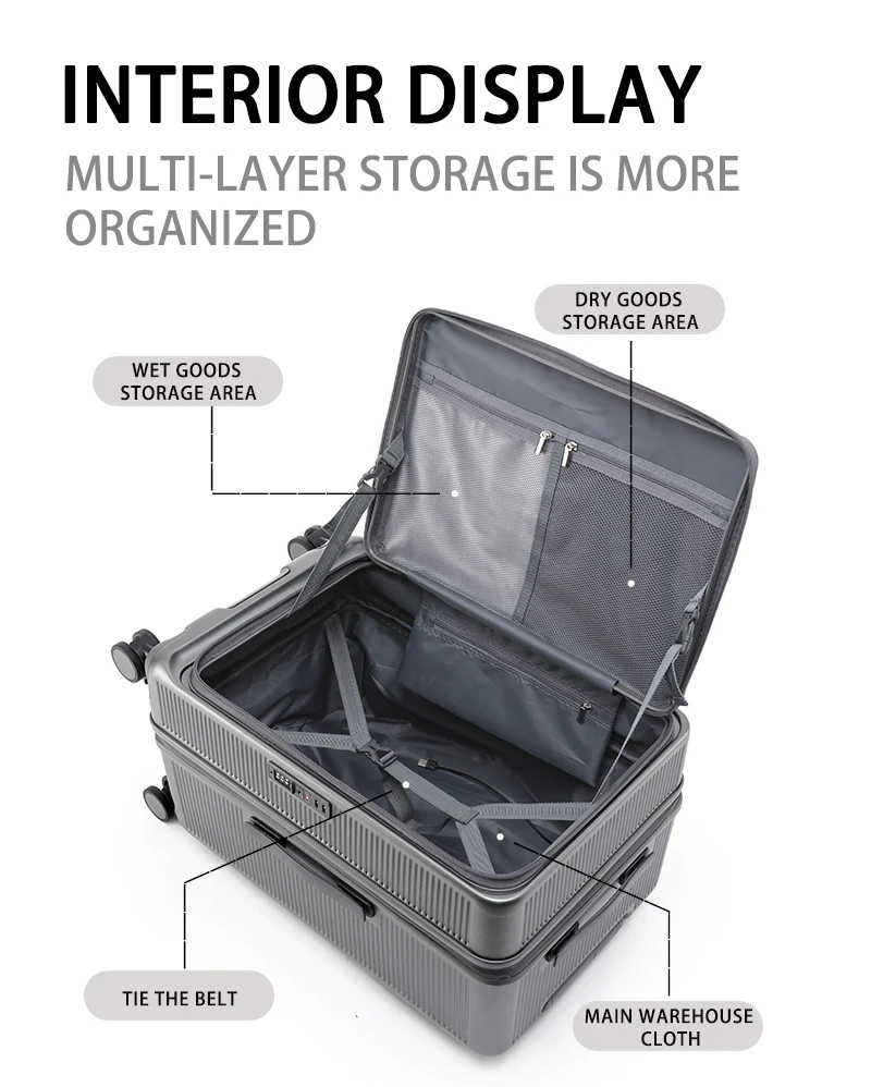 Smart Side-Open Suitcase Expandable Retractable Cup Holder Hook Durable ABS+PC Luggage 20/24/26/28' TSA Lock Travel Trolley