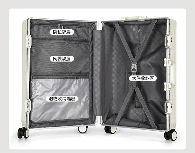 Travel High Quality Portable Suitcase Front Opening Laptop Trolley Case Luggage on Wheels Aluminum Frame Boarding Case
