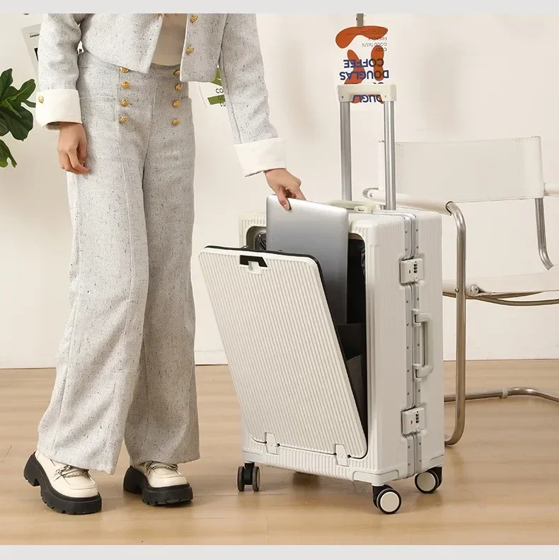 Travel High Quality Portable Suitcase Front Opening Laptop Trolley Case Luggage on Wheels Aluminum Frame Boarding Case